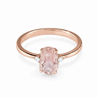 Irregular Rose Quartz Ring - Raw Aura 18KT Rose Gold Vermeil Front View