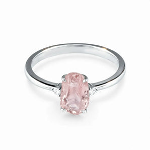 Irregular Rose Quartz Ring - Raw Aura 925 Sterling Silver Front View