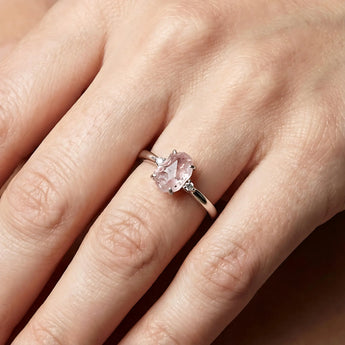 Irregular Rose Quartz Ring - Raw Aura 925 Sterling Silver Worn View