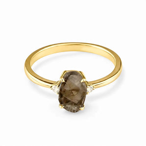 Irregular Smoky Quartz Ring - Raw Aura 18KT Yellow Gold Vermeil Front View