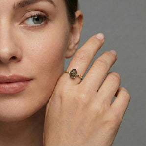 Irregular Smoky Quartz Ring - Raw Aura 18KT Yellow Gold Vermeil Model Shot