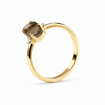 Irregular Smoky Quartz Ring - Raw Aura 18KT Yellow Gold Vermeil Side View