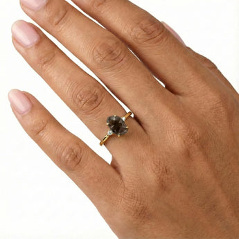 Irregular Smoky Quartz Ring - Raw Aura 18KT Yellow Gold Vermeil Worn View