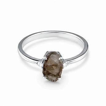 Irregular Smoky Quartz Ring - Raw Aura 925 Sterling Silver Front View