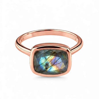 Labradorite Cushion Ring - Pure Hush 18KT Rose Gold Vermeil Front View