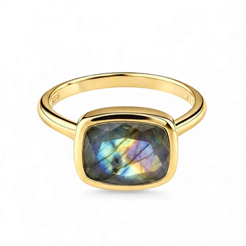 Labradorite Cushion Ring - Pure Hush 18KT Yellow Gold Vermeil Front View