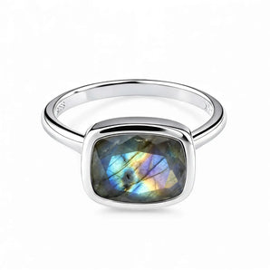 Labradorite Cushion Ring - Pure Hush 925 Sterling Silver Front View