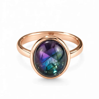 Large Cabochon Alexandrite Ring - Bold Serenity 18KT Rose Gold Vermeil Front View
