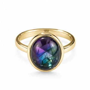 Large Cabochon Alexandrite Ring - Bold Serenity 18KT Yellow Gold Vermeil Front View
