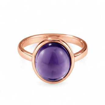 Large Cabochon Amethyst Ring - Bold Serenity 18KT Rose Gold Vermeil Front View