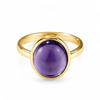 Large Cabochon Amethyst Ring - Bold Serenity 18KT Yellow Gold Vermeil Front View