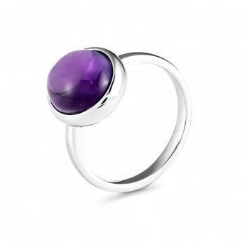 Large Cabochon Amethyst Ring - Bold Serenity 925 Sterling Silver Side View