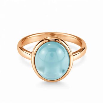 Large Cabochon Aquamarine Ring - Bold Serenity 18KT Rose Gold Vermeil Front View