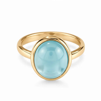 Large Cabochon Aquamarine Ring - Bold Serenity 18KT Yellow Gold Vermeil Front View