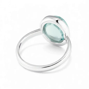 Large Cabochon Aquamarine Ring - Bold Serenity 925 Sterling Silver Back View