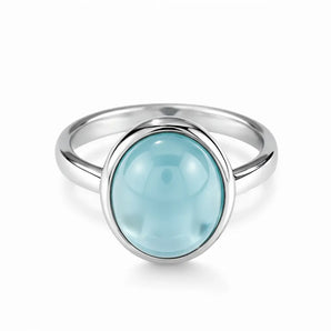 Large Cabochon Aquamarine Ring - Bold Serenity 925 Sterling Silver Front View