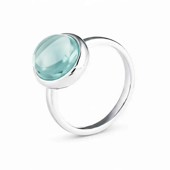 Large Cabochon Aquamarine Ring - Bold Serenity 925 Sterling Silver Side View