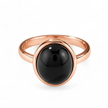Large Cabochon Black Onyx Ring - Bold Serenity 18KT Rose Gold Vermeil Front View