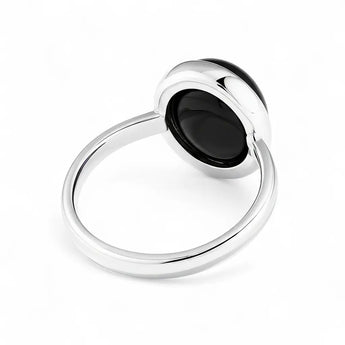 Large Cabochon Black Onyx Ring - Bold Serenity 925 Sterling Silver Back View