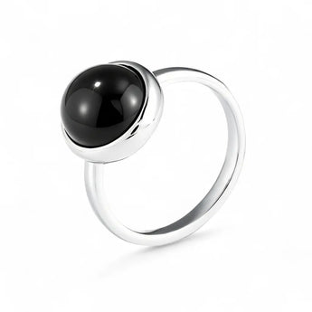 Large Cabochon Black Onyx Ring - Bold Serenity 925 Sterling Silver Side View