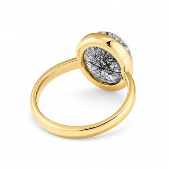Large Cabochon Black Rutilated Quartz Ring - Bold Serenity 18KT Yellow Gold Vermeil Back View