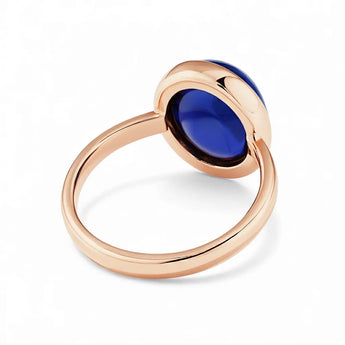 Large Cabochon Blue Sapphire Ring - Bold Serenity 18KT Rose Gold Vermeil Back View