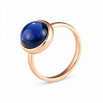 Large Cabochon Blue Sapphire Ring - Bold Serenity 18KT Rose Gold Vermeil Side View