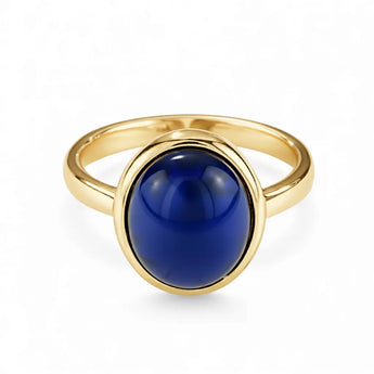 Large Cabochon Blue Sapphire Ring - Bold Serenity 18KT Yellow Gold Vermeil Front View