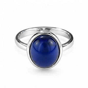 Large Cabochon Blue Sapphire Ring - Bold Serenity 925 Sterling Silver Front View