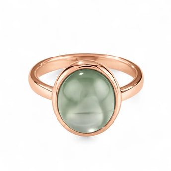Large Cabochon Green Amethyst Ring - Bold Serenity 18KT Rose Gold Vermeil Front View