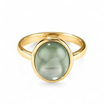Large Cabochon Green Amethyst Ring - Bold Serenity 18KT Yellow Gold Vermeil Front View