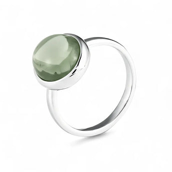 Large Cabochon Green Amethyst Ring - Bold Serenity 925 Sterling Silver Side View