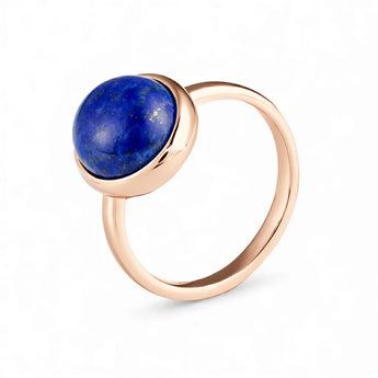 Large Cabochon Lapis Lazuli Ring - Bold Serenity 18KT Rose Gold Vermeil Side View