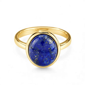 Large Cabochon Lapis Lazuli Ring - Bold Serenity 18KT Yellow Gold Vermeil Front View