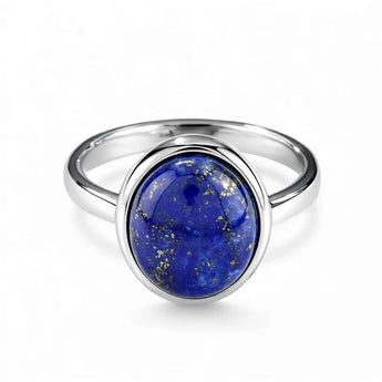 Large Cabochon Lapis Lazuli Ring - Bold Serenity 925 Sterling Silver Front View
