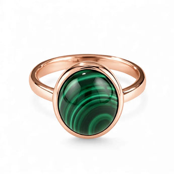 Large Cabochon Malachite Ring - Bold Serenity 18KT Rose Gold Vermeil Front View