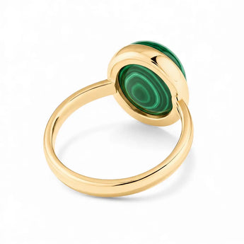 Large Cabochon Malachite Ring - Bold Serenity 18KT Yellow Gold Vermeil Back View