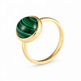 Large Cabochon Malachite Ring - Bold Serenity 18KT Yellow Gold Vermeil Side View