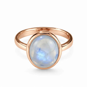 Large Cabochon Moonstone Ring - Bold Serenity 18KT Rose Gold Vermeil Front View