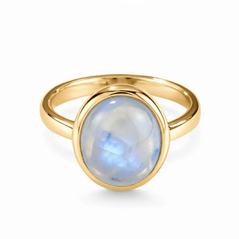 Large Cabochon Moonstone Ring - Bold Serenity 18KT Yellow Gold Vermeil Front View