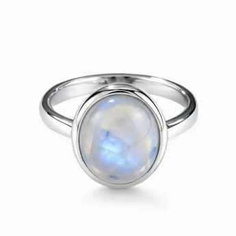 Large Cabochon Moonstone Ring - Bold Serenity 925 Sterling Silver Front View