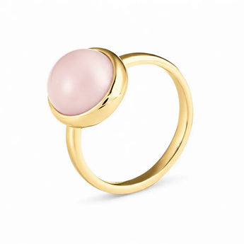 Large Cabochon Morganite Ring - Bold Serenity 18KT Yellow Gold Vermeil Side View