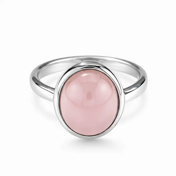 Large Cabochon Morganite Ring - Bold Serenity 925 Sterling Silver Front View