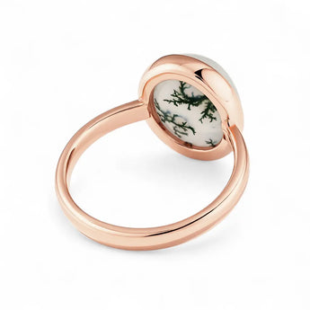 Large Cabochon Moss Agate Ring - Bold Serenity 18KT Rose Gold Vermeil Back View