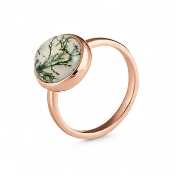 Large Cabochon Moss Agate Ring - Bold Serenity 18KT Rose Gold Vermeil Side View