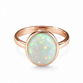 Large Cabochon Opal Ring - Bold Serenity 18KT Rose Gold Vermeil Front View