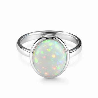 Large Cabochon Opal Ring - Bold Serenity 925 Sterling Silver Front View