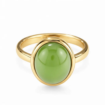Large Cabochon Peridot Ring - Bold Serenity 18KT Yellow Gold Vermeil Front View
