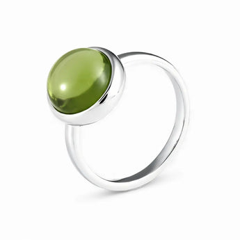 Large Cabochon Peridot Ring - Bold Serenity 925 Sterling Silver Side View