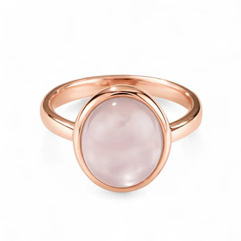 Large Cabochon Rose Quartz Ring - Bold Serenity 18KT Rose Gold Vermeil Front View